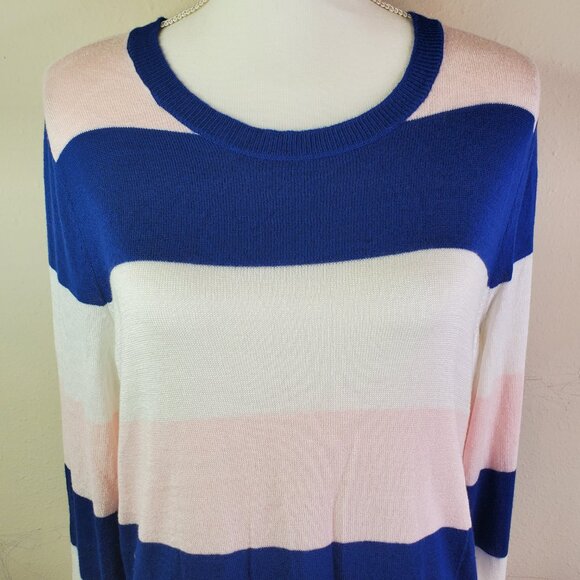 Maison Jules Juniors Blue Blush Colorblock Stripe Sweater L - Picture 6 of 10